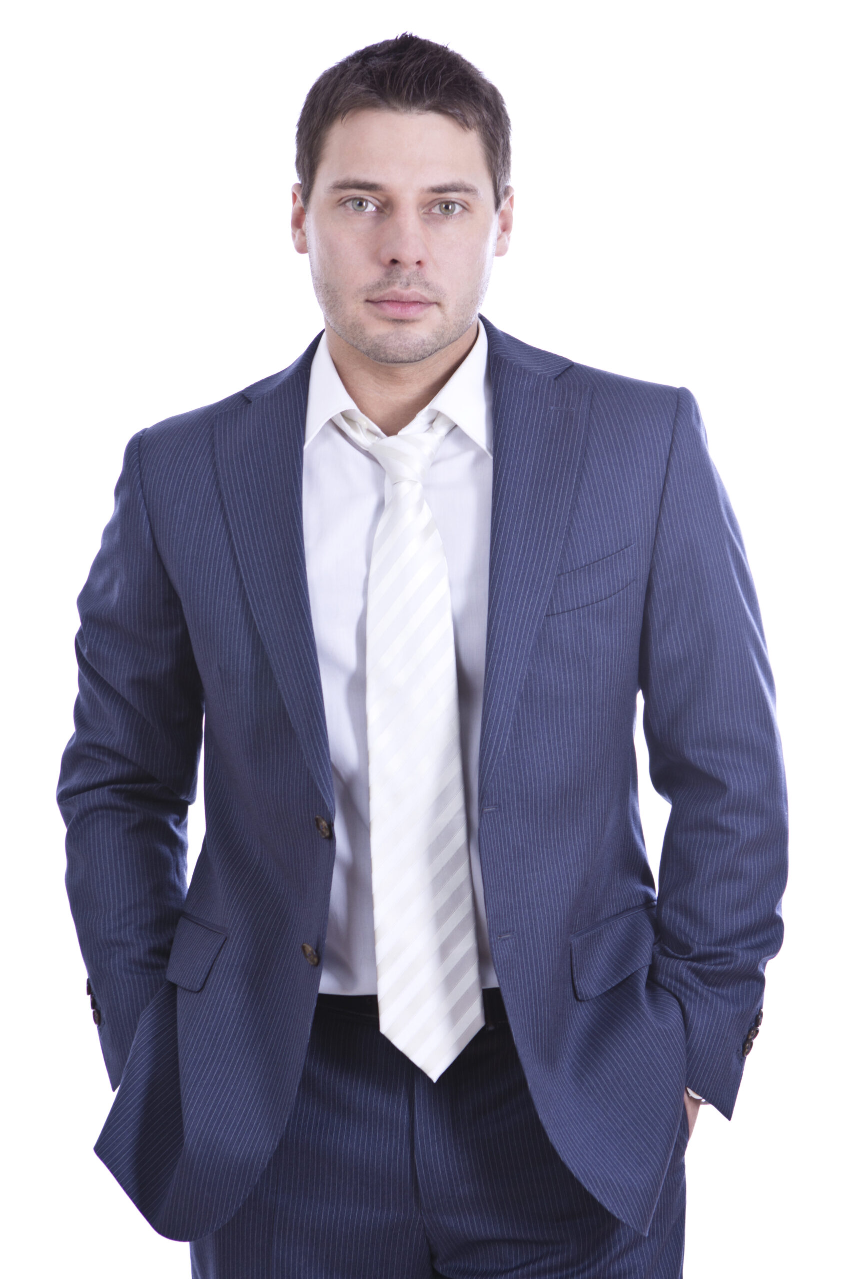 Young and successful businessman over white background